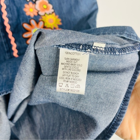 Angel + Premium Size Large Rick Rack Trim Embroidered Denim Chambray Blouse - Picture 6 of 6